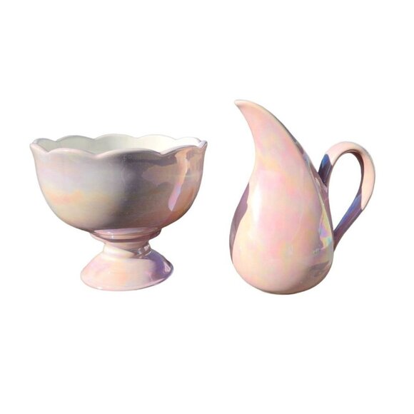 Pink Cream Pitcher and Sugar Bowl or Candy Dish. Set of 2. Victorian English Kit - Picture 2 of 14